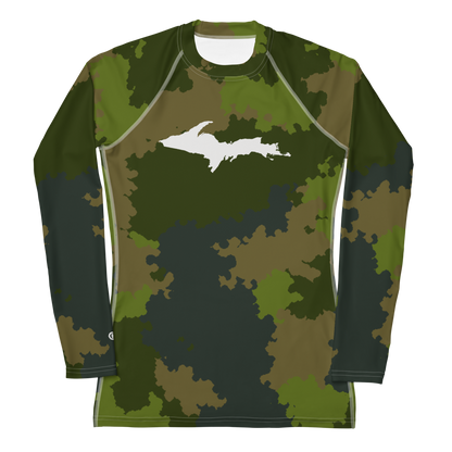 Michigan Upper Peninsula Rash Guard (w/ UP Outline) | Women's - Woodland Camo