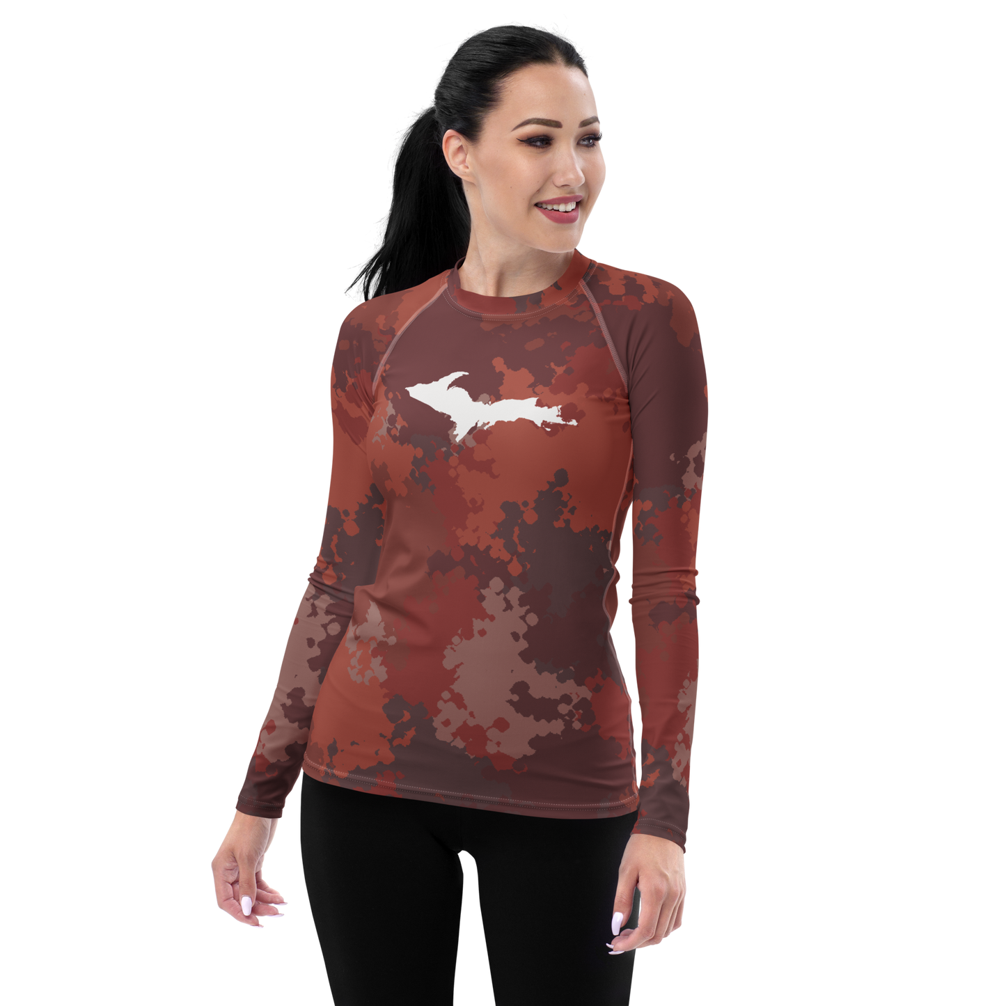 Michigan Upper Peninsula Rash Guard (w/ UP Outline) | Women's - Ore Dock Camo