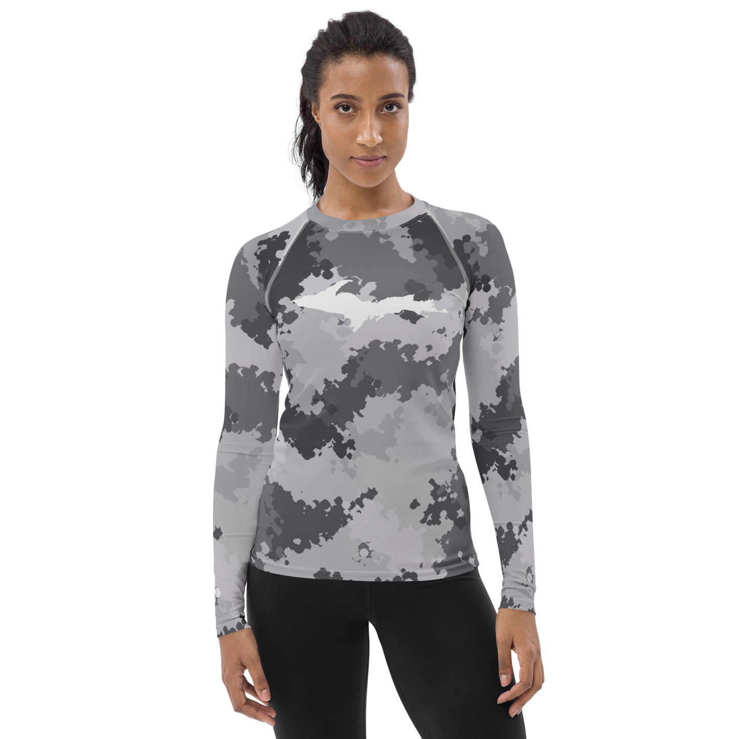 Michigan Upper Peninsula Rash Guard (w/ UP Outline) | Women's - Iron Ore Grey