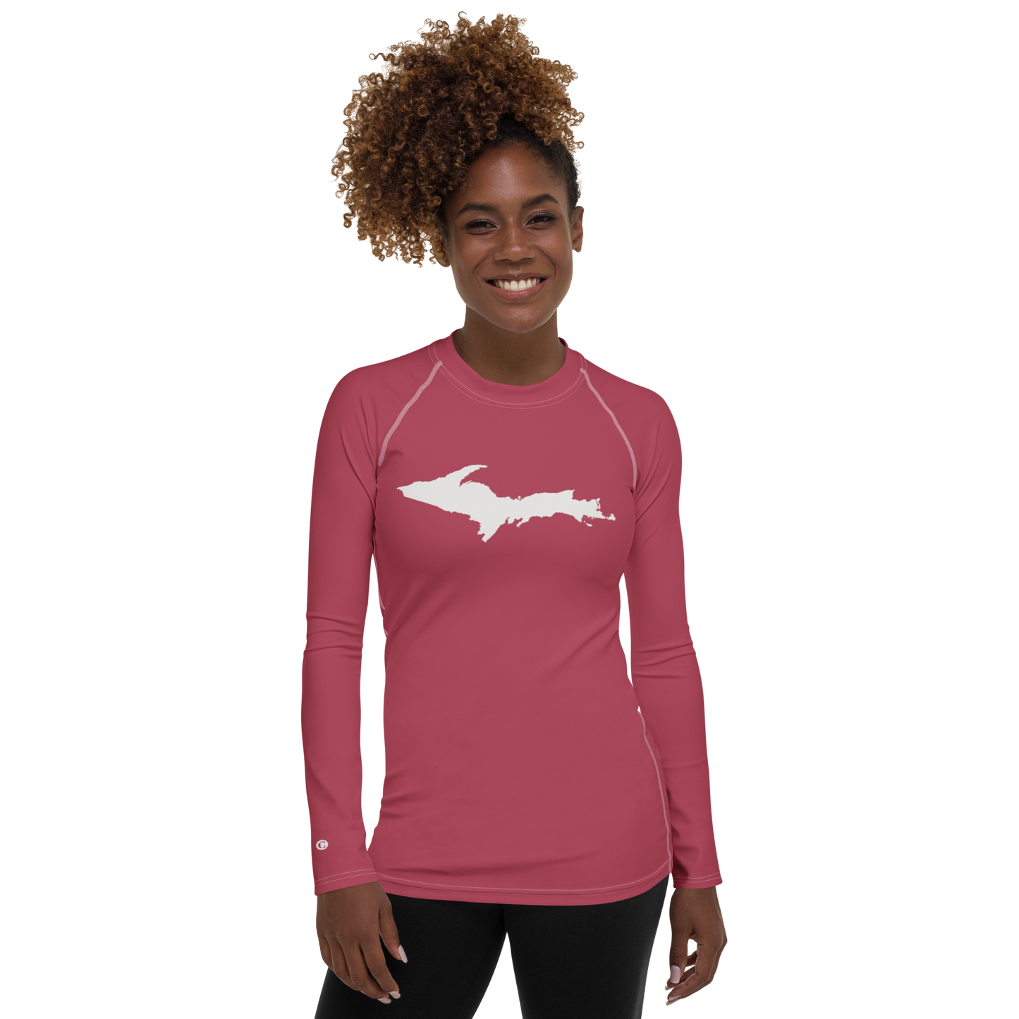 Michigan Upper Peninsula Rash Guard (w/ UP Outline) | Women's - Popstar Pink