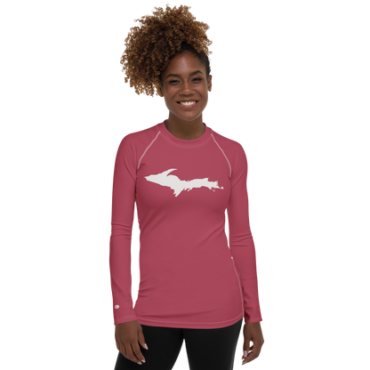 Michigan Upper Peninsula Rash Guard (w/ UP Outline) | Women's - Popstar Pink