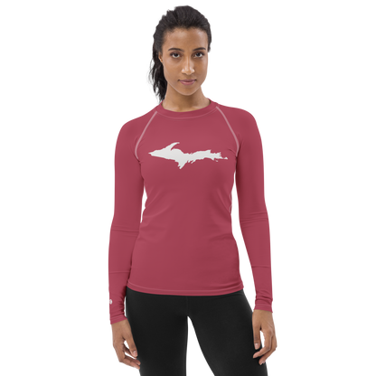 Michigan Upper Peninsula Rash Guard (w/ UP Outline) | Women's - Popstar Pink