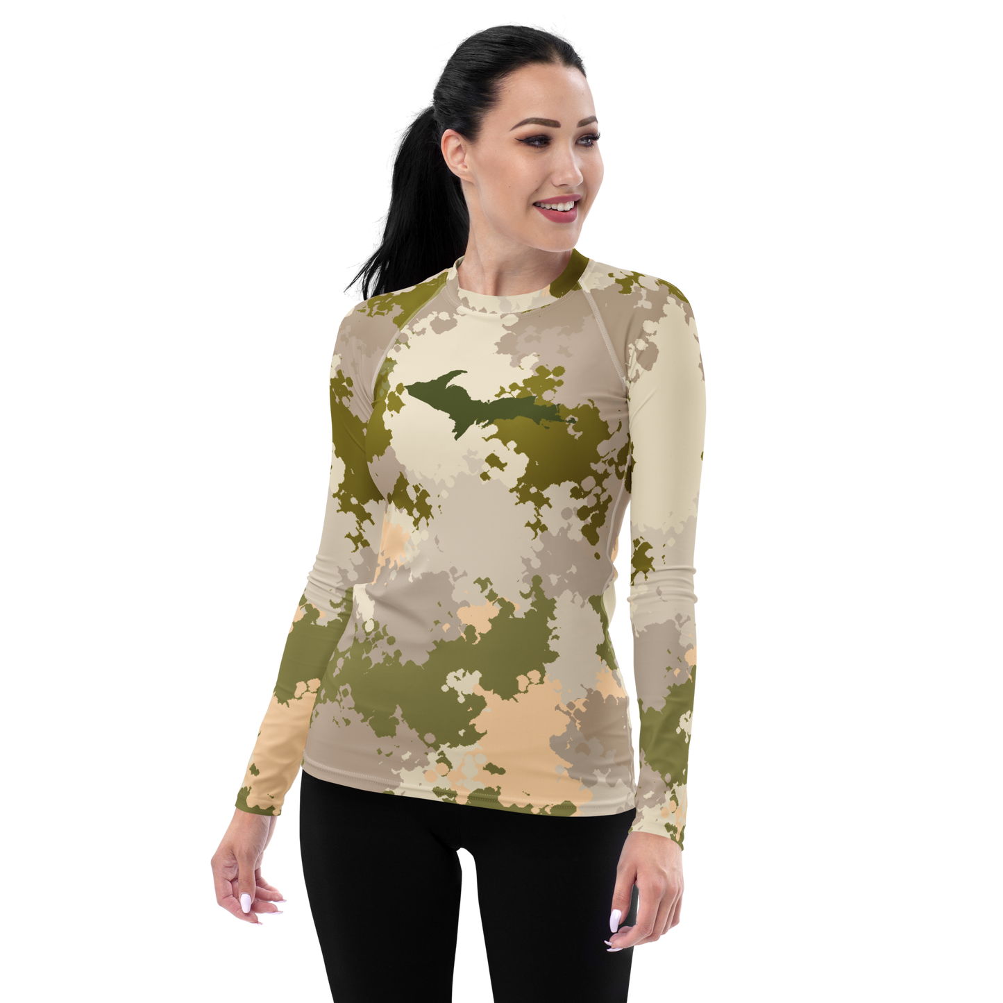 Michigan Upper Peninsula Rash Guard (w/ UP Outline) | Women's - Rosy Mound Camo