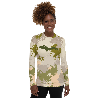 Michigan Upper Peninsula Rash Guard (w/ UP Outline) | Women's - Rosy Mound Camo