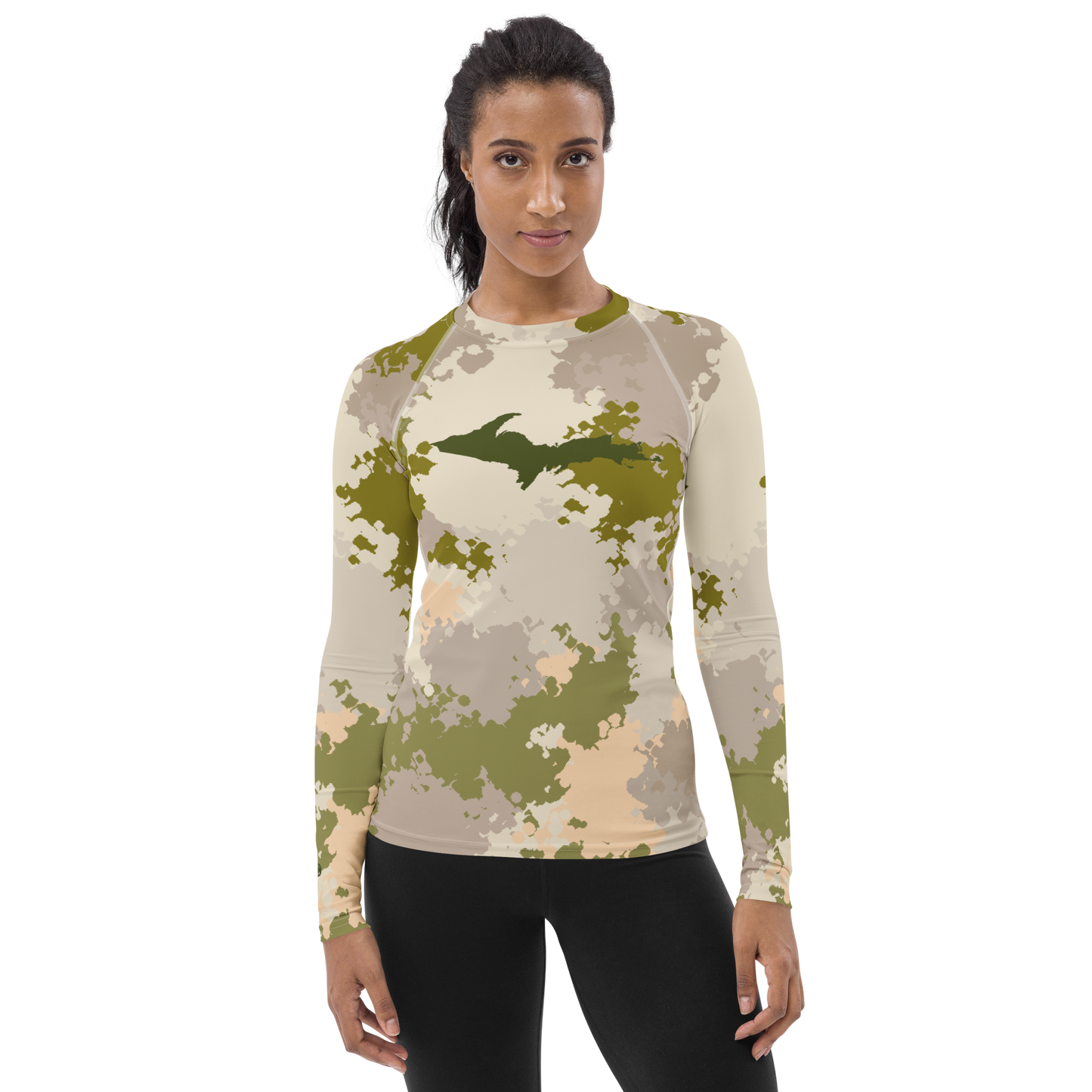 Michigan Upper Peninsula Rash Guard (w/ UP Outline) | Women's - Rosy Mound Camo