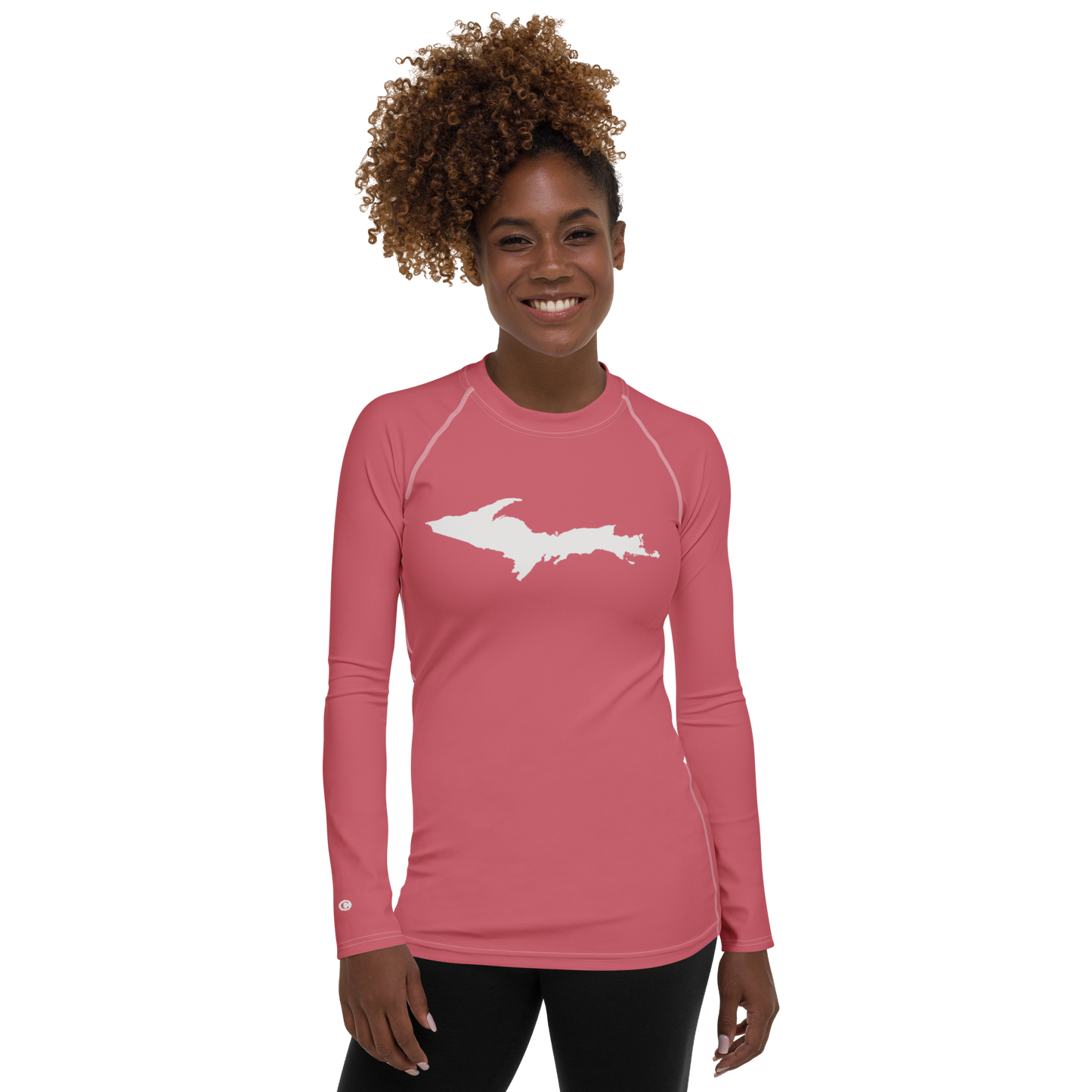 Michigan Upper Peninsula Rash Guard (w/ UP Outline) | Women's - Watermelon Pink