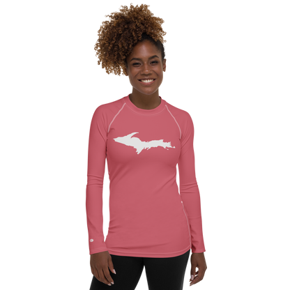 Michigan Upper Peninsula Rash Guard (w/ UP Outline) | Women's - Watermelon Pink