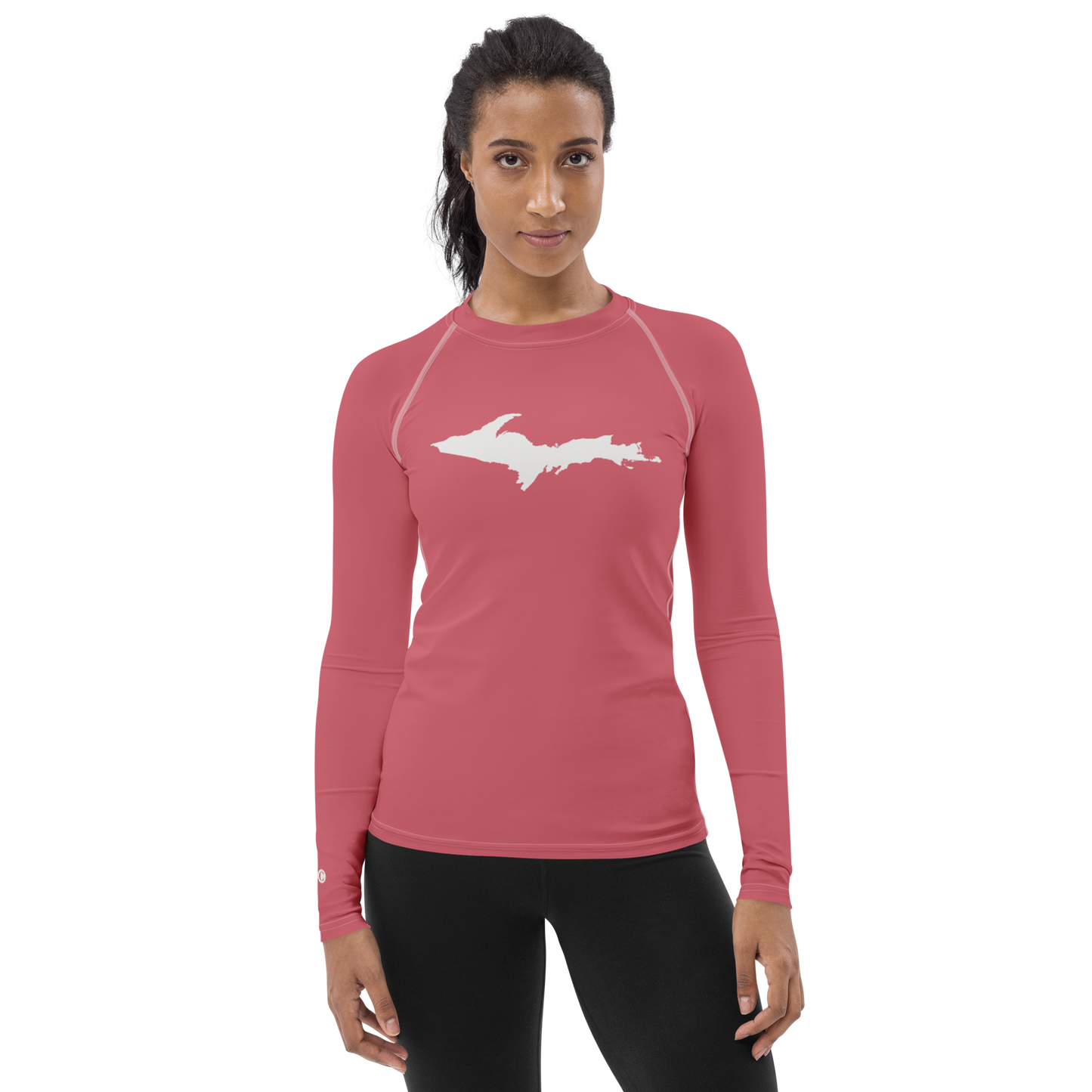 Michigan Upper Peninsula Rash Guard (w/ UP Outline) | Women's - Watermelon Pink