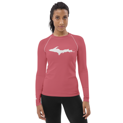 Michigan Upper Peninsula Rash Guard (w/ UP Outline) | Women's - Watermelon Pink