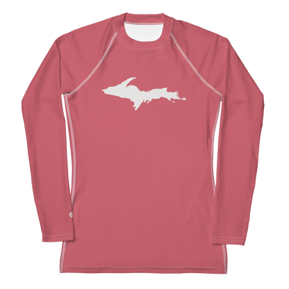 Michigan Upper Peninsula Rash Guard (w/ UP Outline) | Women's - Watermelon Pink