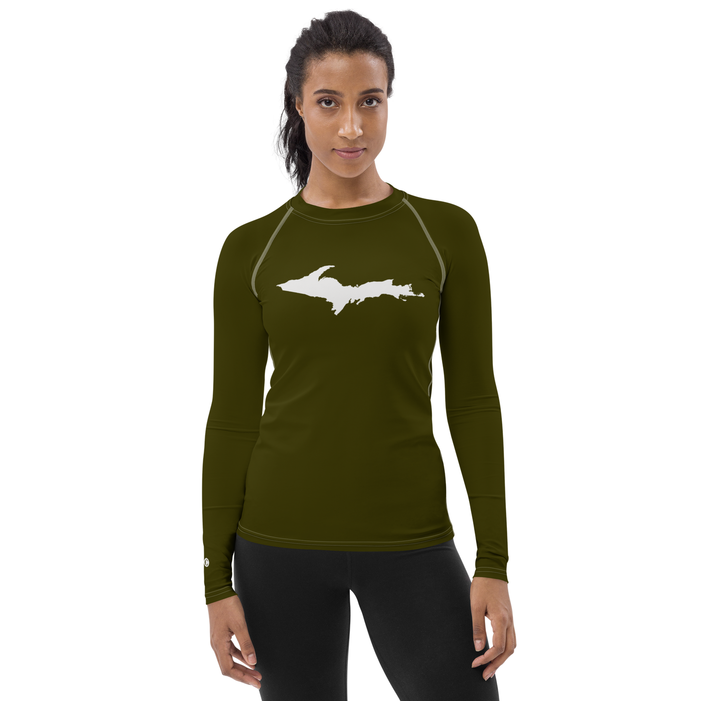 Michigan Upper Peninsula Rash Guard (w/ UP Outline) | Women's - Military Green