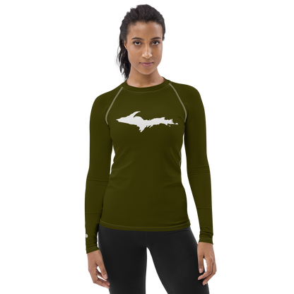 Michigan Upper Peninsula Rash Guard (w/ UP Outline) | Women's - Military Green