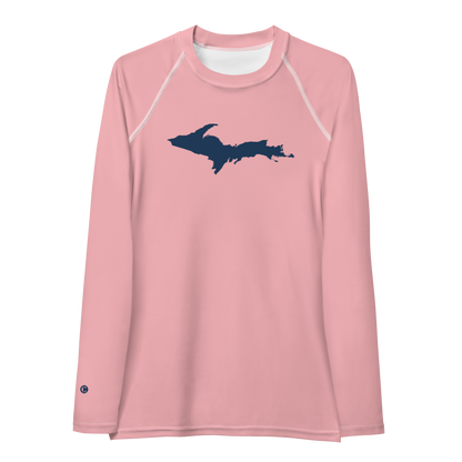 Michigan Upper Peninsula Rash Guard (w/ UP Outline) | Women's - Strawberry Pink