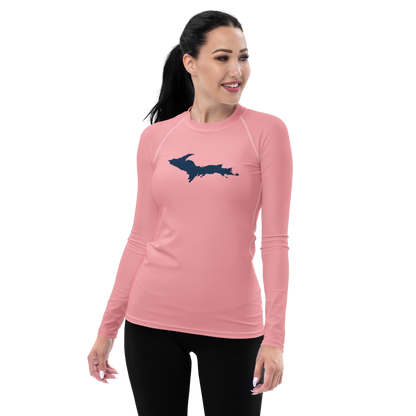 Michigan Upper Peninsula Rash Guard (w/ UP Outline) | Women's - Strawberry Pink