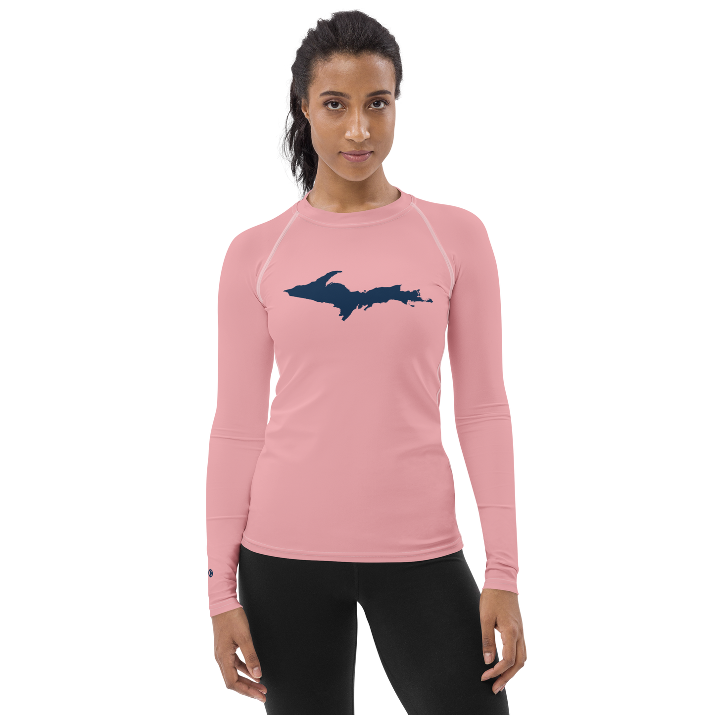 Michigan Upper Peninsula Rash Guard (w/ UP Outline) | Women's - Strawberry Pink