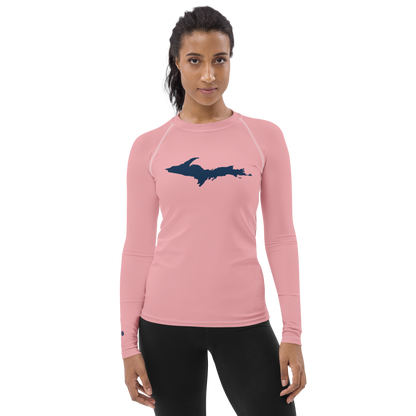 Michigan Upper Peninsula Rash Guard (w/ UP Outline) | Women's - Strawberry Pink