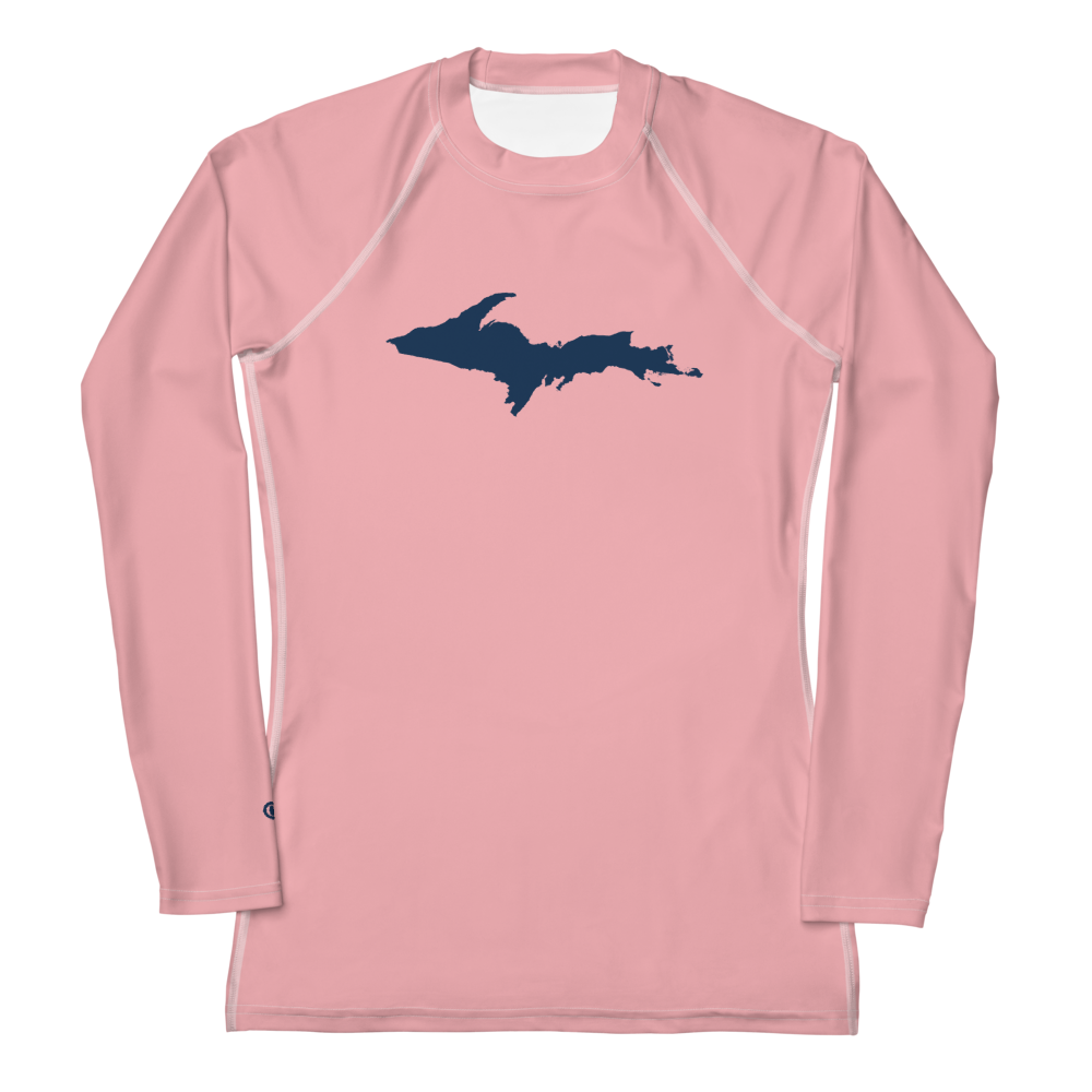 Michigan Upper Peninsula Rash Guard (w/ UP Outline) | Women's - Strawberry Pink