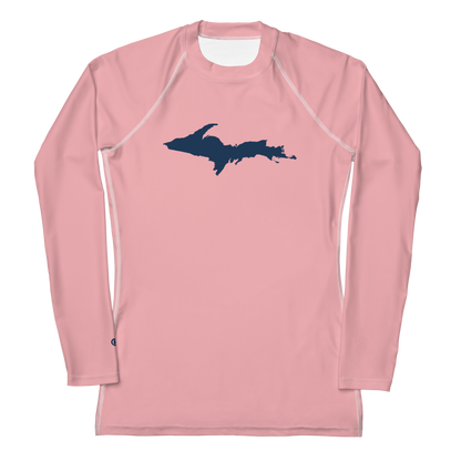 Michigan Upper Peninsula Rash Guard (w/ UP Outline) | Women's - Strawberry Pink