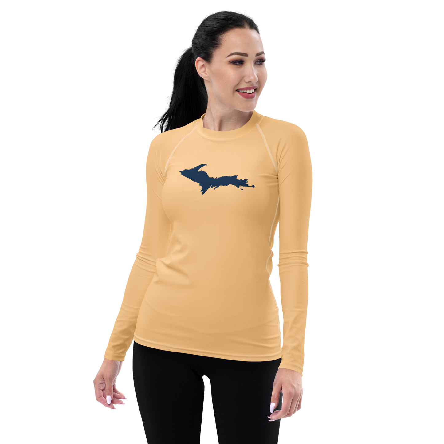 Michigan Upper Peninsula Rash Guard (w/ UP Outline) | Women's - Pale Apricot