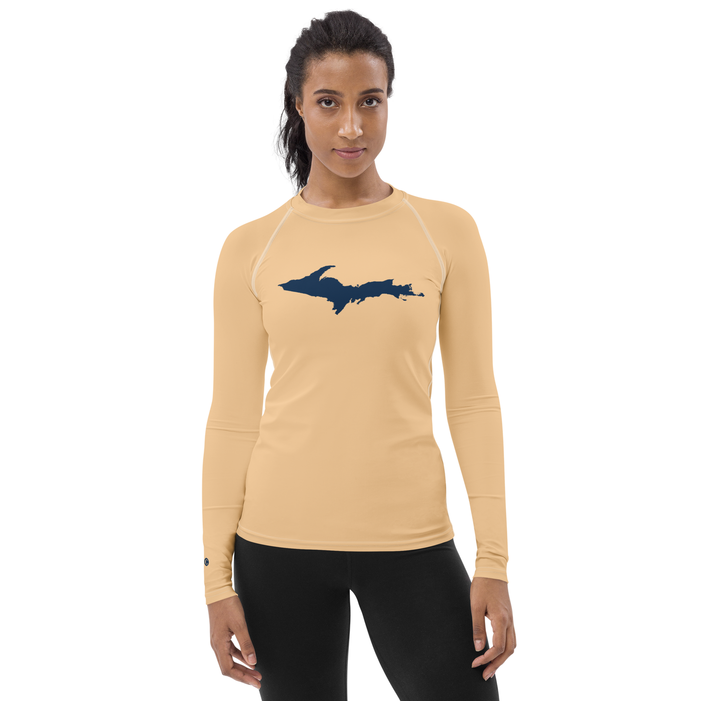 Michigan Upper Peninsula Rash Guard (w/ UP Outline) | Women's - Pale Apricot