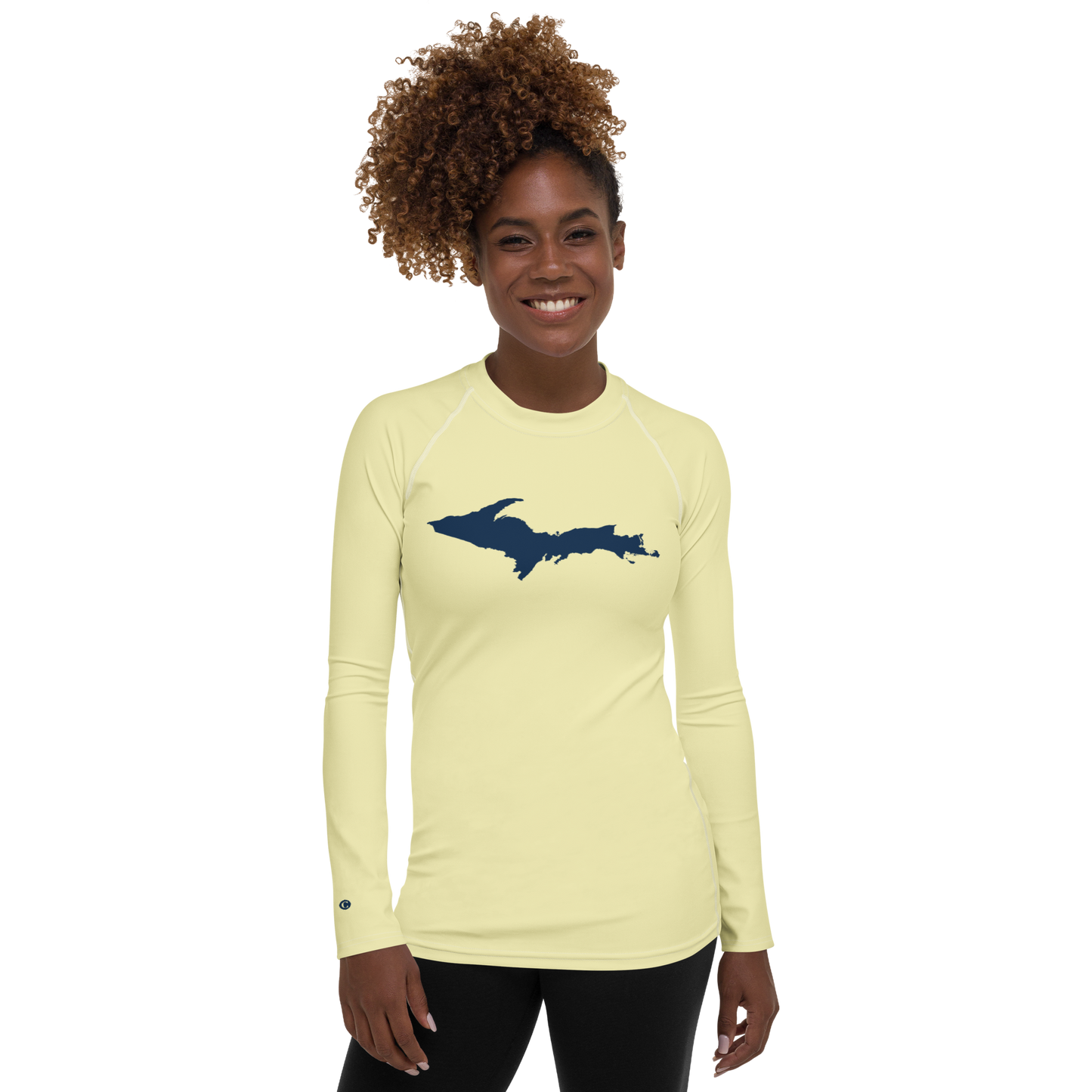 Michigan Upper Peninsula Rash Guard (w/ UP Outline) | Women's - Canary Yellow