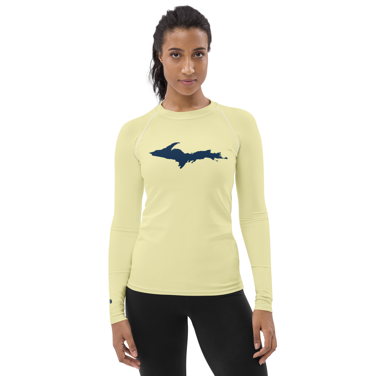 Michigan Upper Peninsula Rash Guard (w/ UP Outline) | Women's - Canary Yellow