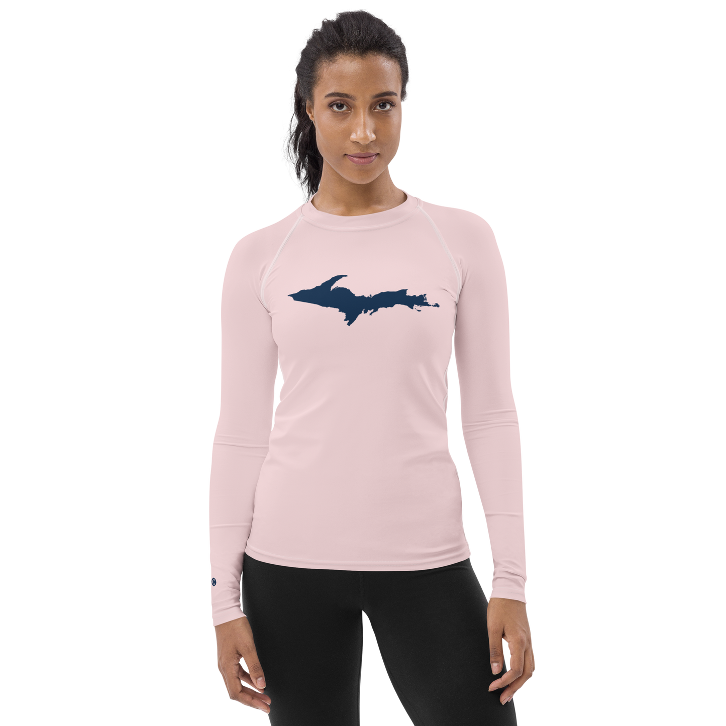 Michigan Upper Peninsula Rash Guard (w/ UP Outline) | Women's - Pale Pink