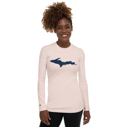 Michigan Upper Peninsula Rash Guard (w/ UP Outline) | Women's - Champagne Pink