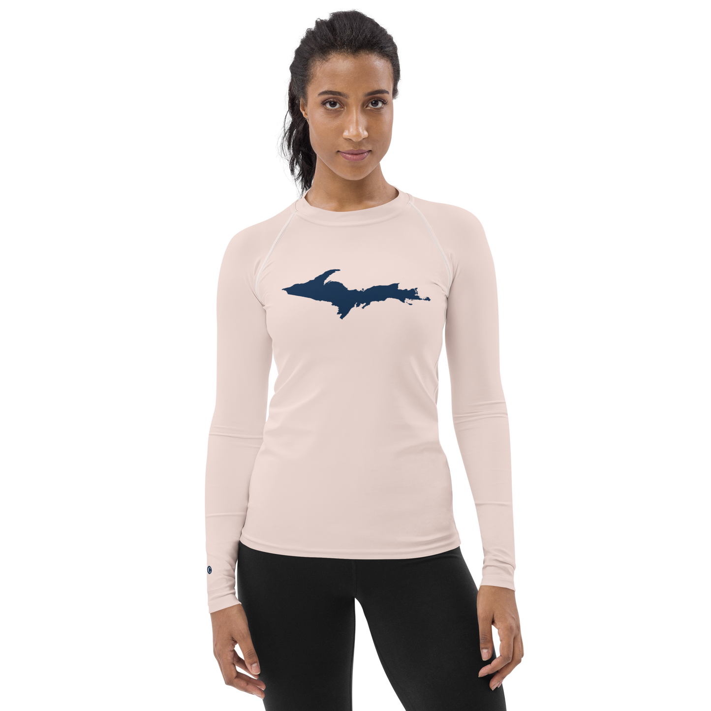 Michigan Upper Peninsula Rash Guard (w/ UP Outline) | Women's - Champagne Pink