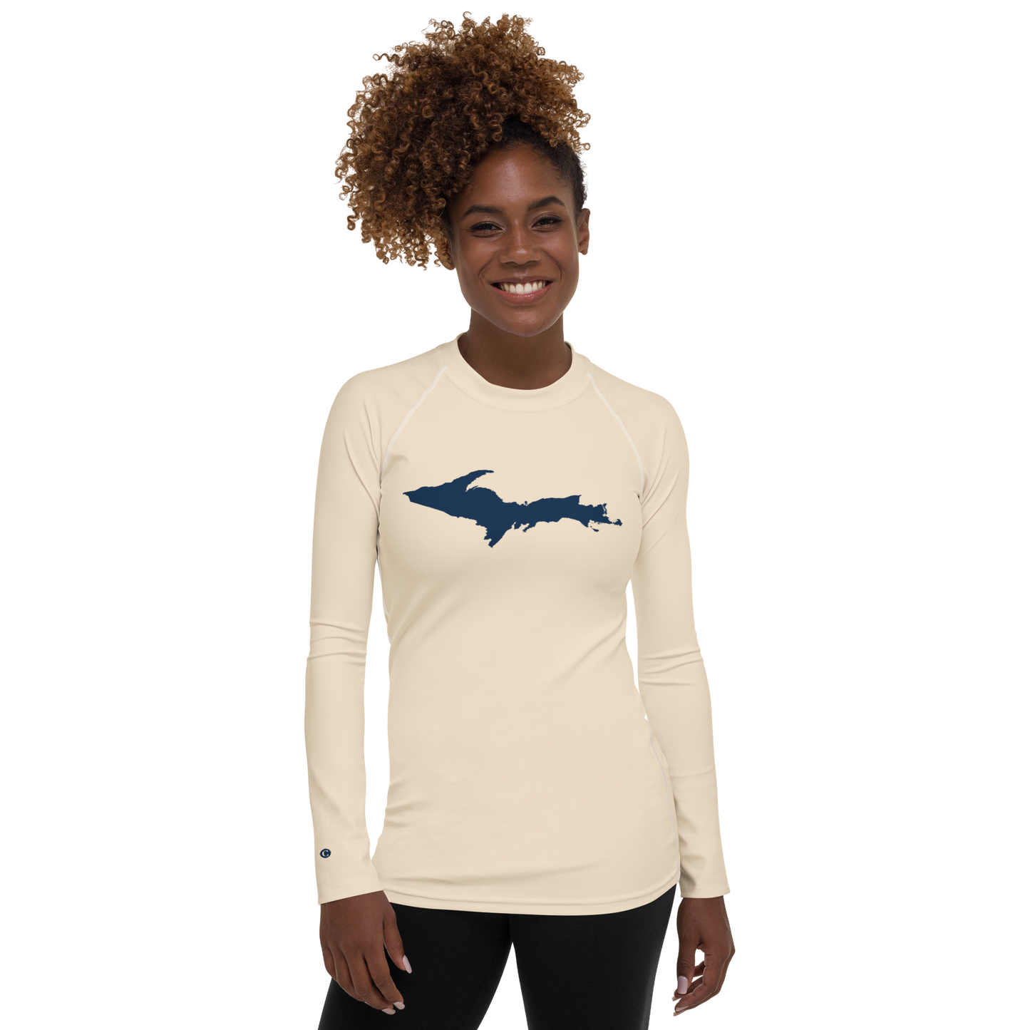 Michigan Upper Peninsula Rash Guard (w/ UP Outline) | Women's - Champagne White