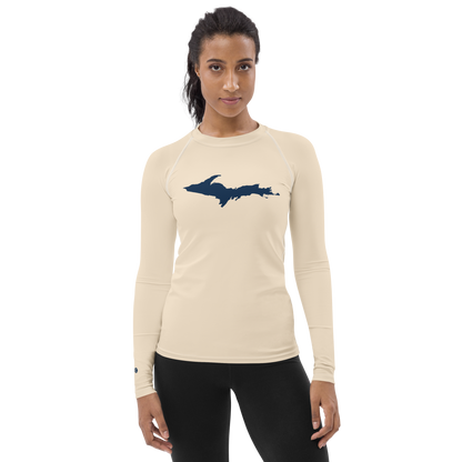 Michigan Upper Peninsula Rash Guard (w/ UP Outline) | Women's - Champagne White