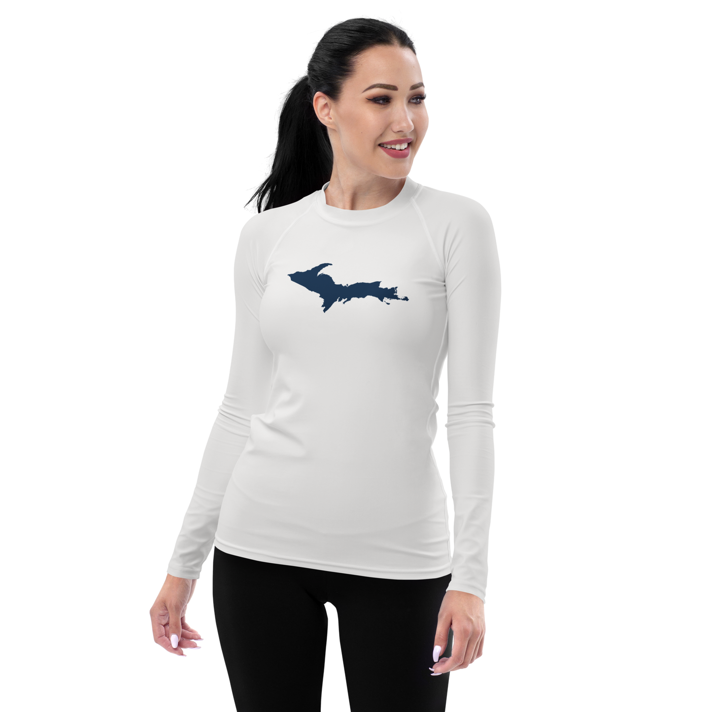 Michigan Upper Peninsula Rash Guard (w/ UP Outline) | Women's - Birch Bark White