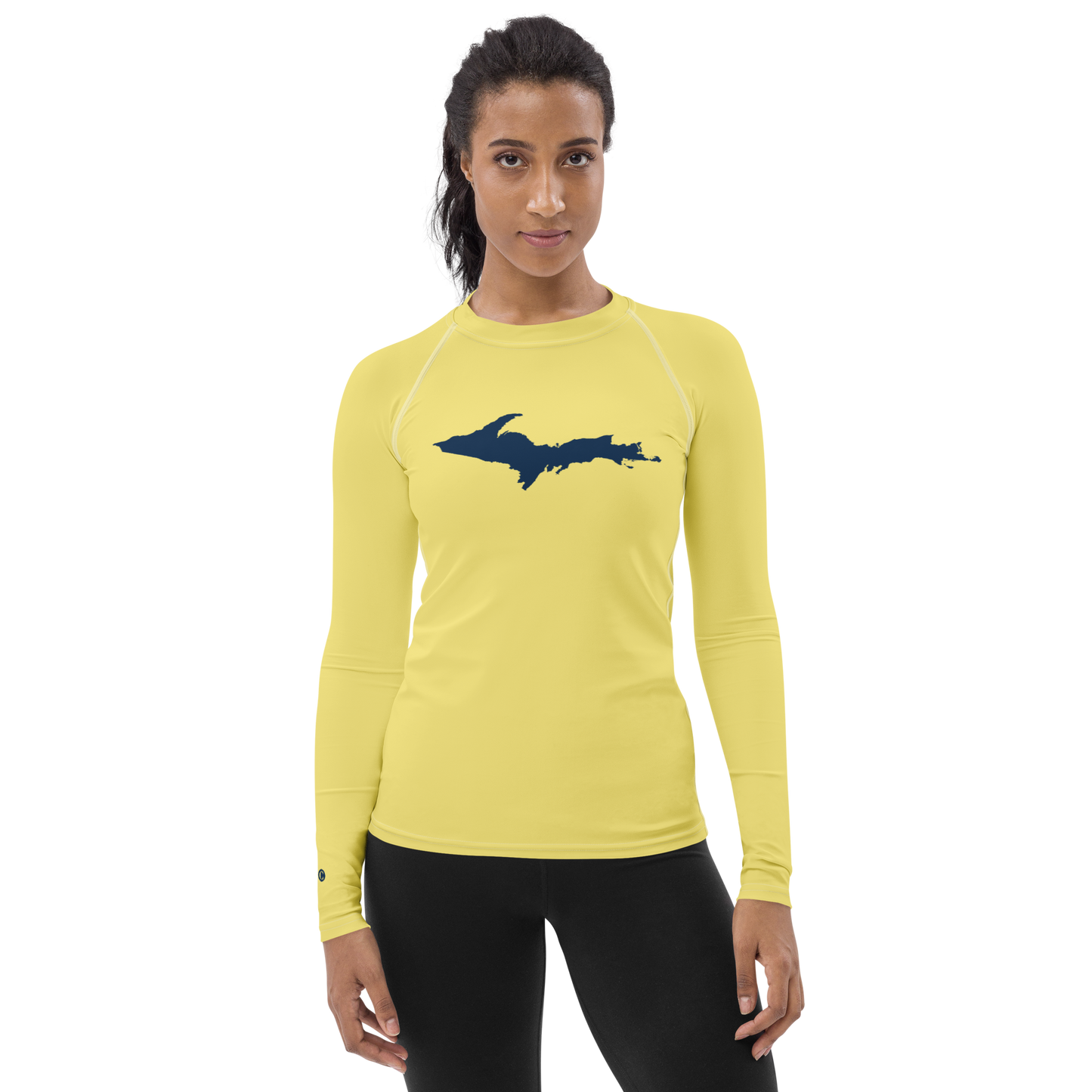 Michigan Upper Peninsula Rash Guard (w/ UP Outline) | Women's - Cherry Yellow