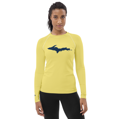 Michigan Upper Peninsula Rash Guard (w/ UP Outline) | Women's - Cherry Yellow