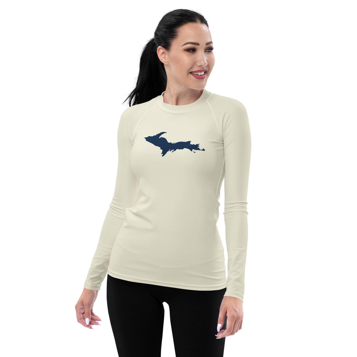 Michigan Upper Peninsula Rash Guard (w/ UP Outline) | Women's - Ivory White