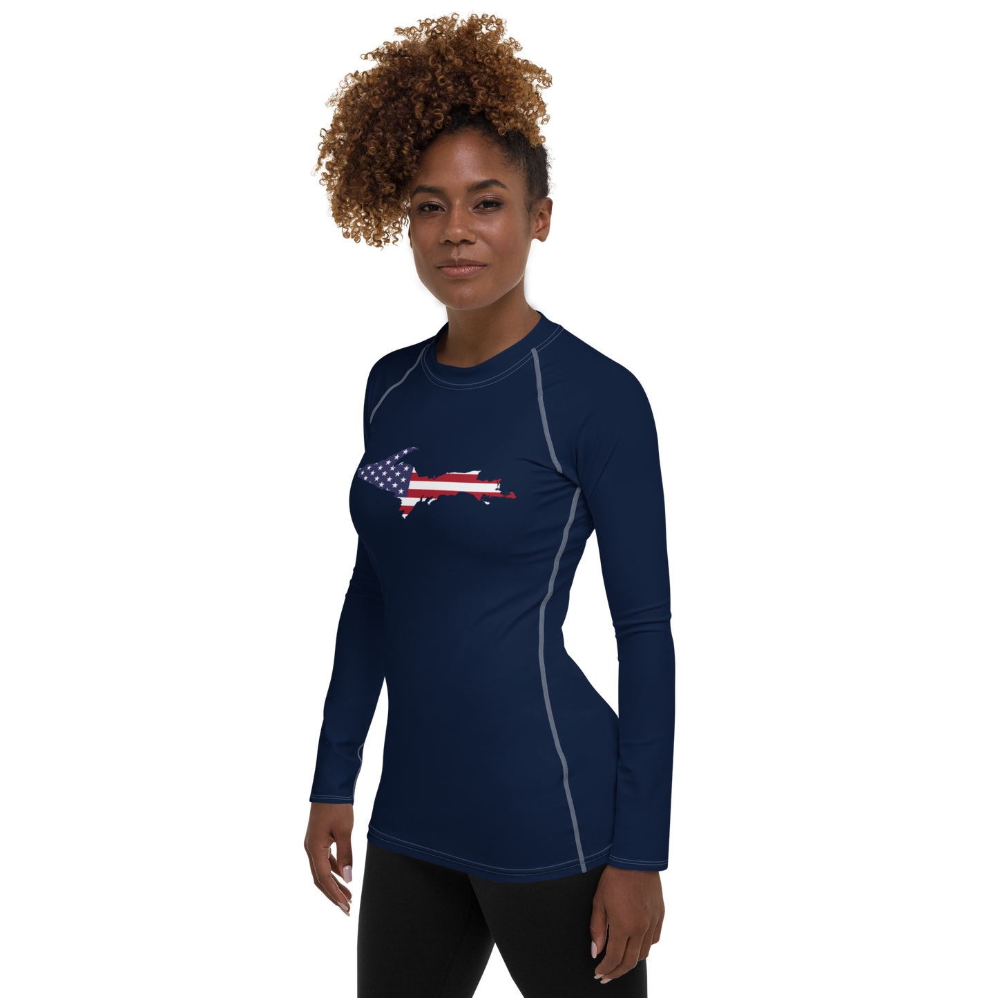 Michigan Upper Peninsula Rash Guard (w/ UP USA Flag) | Women's - Navy