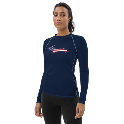 Michigan Upper Peninsula Rash Guard (w/ UP USA Flag) | Women's - Navy