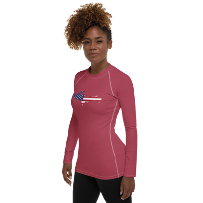 Michigan Upper Peninsula Rash Guard (w/ UP USA Flag) | Women's - Popstar Pink