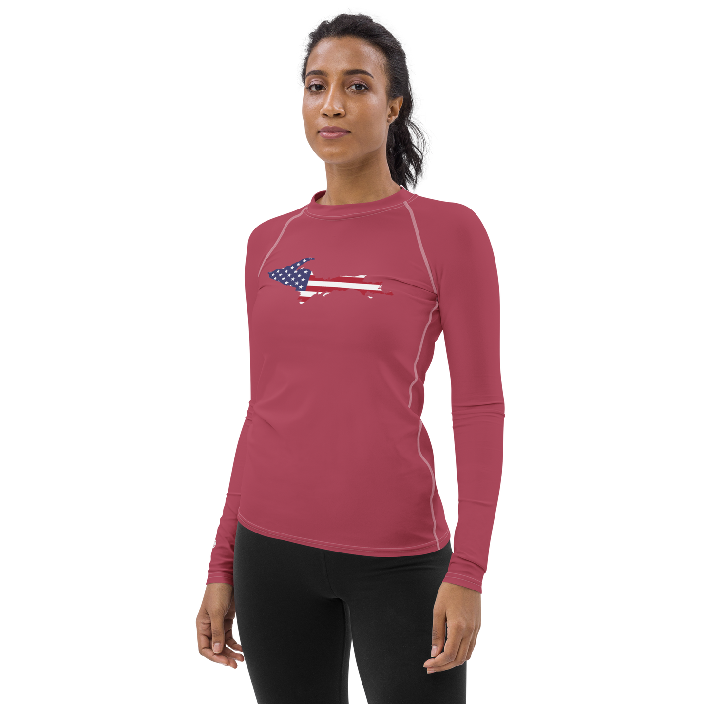 Michigan Upper Peninsula Rash Guard (w/ UP USA Flag) | Women's - Popstar Pink