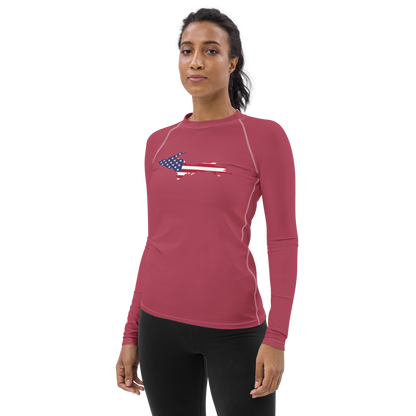 Michigan Upper Peninsula Rash Guard (w/ UP USA Flag) | Women's - Popstar Pink