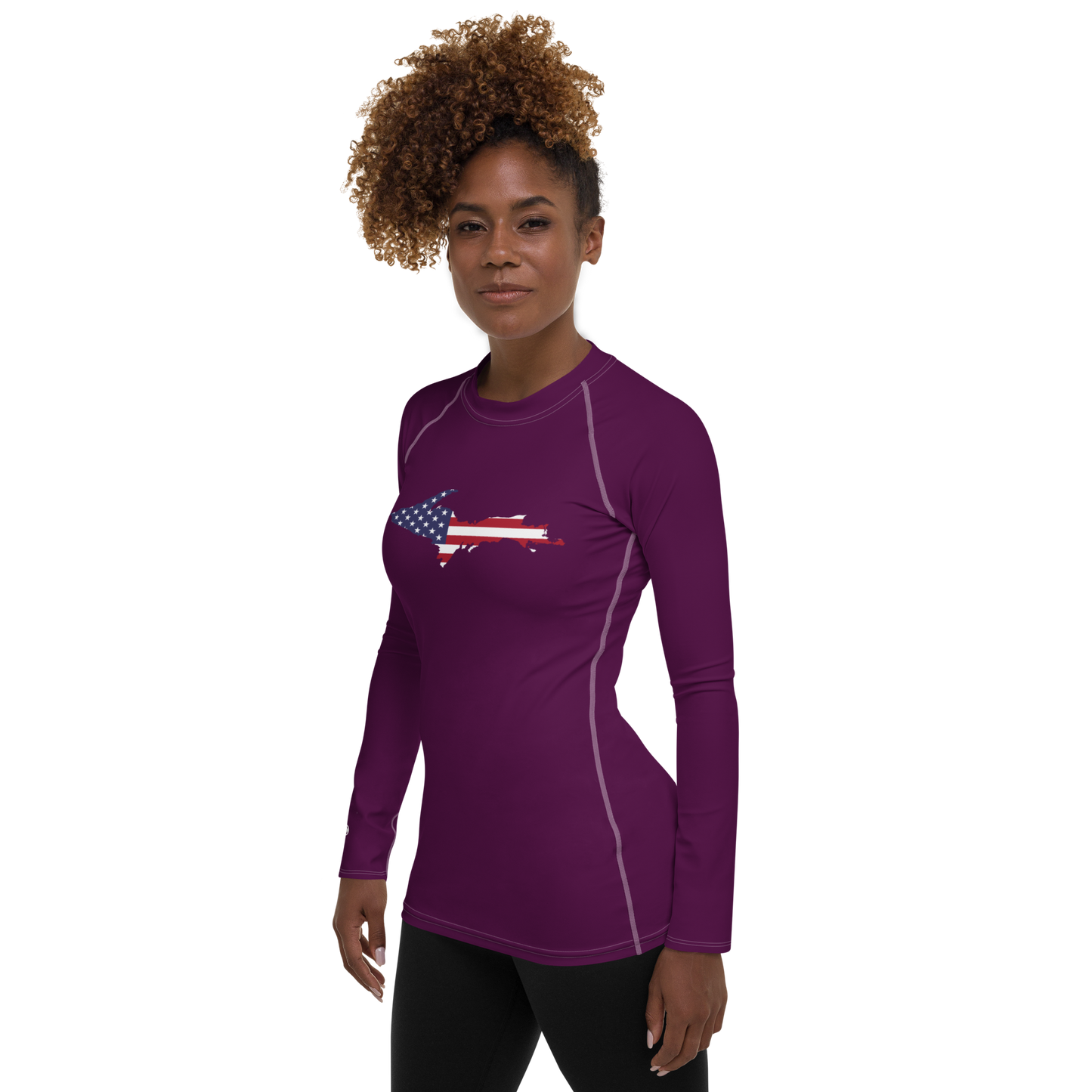 Michigan Upper Peninsula Rash Guard (w/ UP USA Flag) | Women's - Tyrian Purple