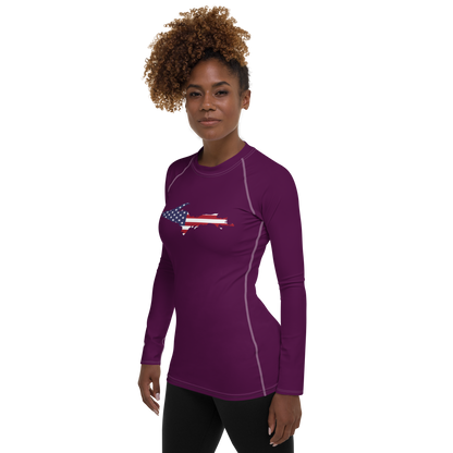 Michigan Upper Peninsula Rash Guard (w/ UP USA Flag) | Women's - Tyrian Purple