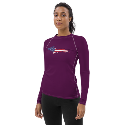 Michigan Upper Peninsula Rash Guard (w/ UP USA Flag) | Women's - Tyrian Purple