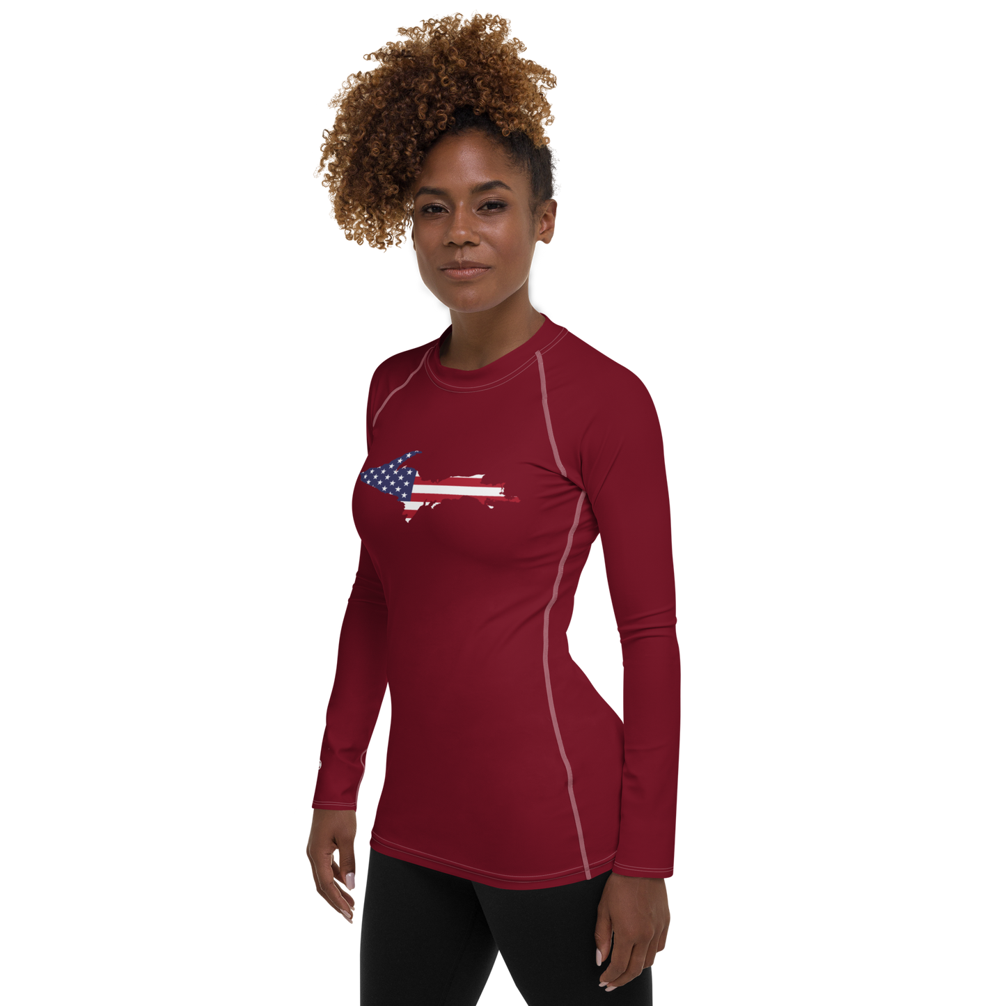 Michigan Upper Peninsula Rash Guard (w/ UP USA Flag) | Women's - Burgandy