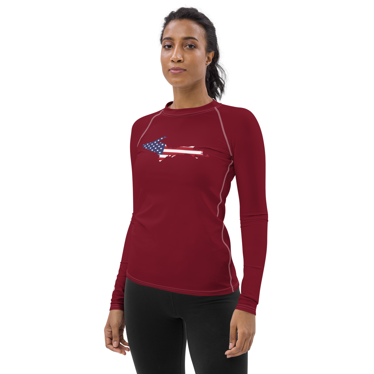 Michigan Upper Peninsula Rash Guard (w/ UP USA Flag) | Women's - Burgandy