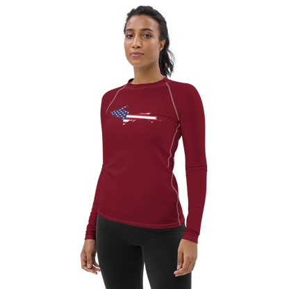 Michigan Upper Peninsula Rash Guard (w/ UP USA Flag) | Women's - Burgandy