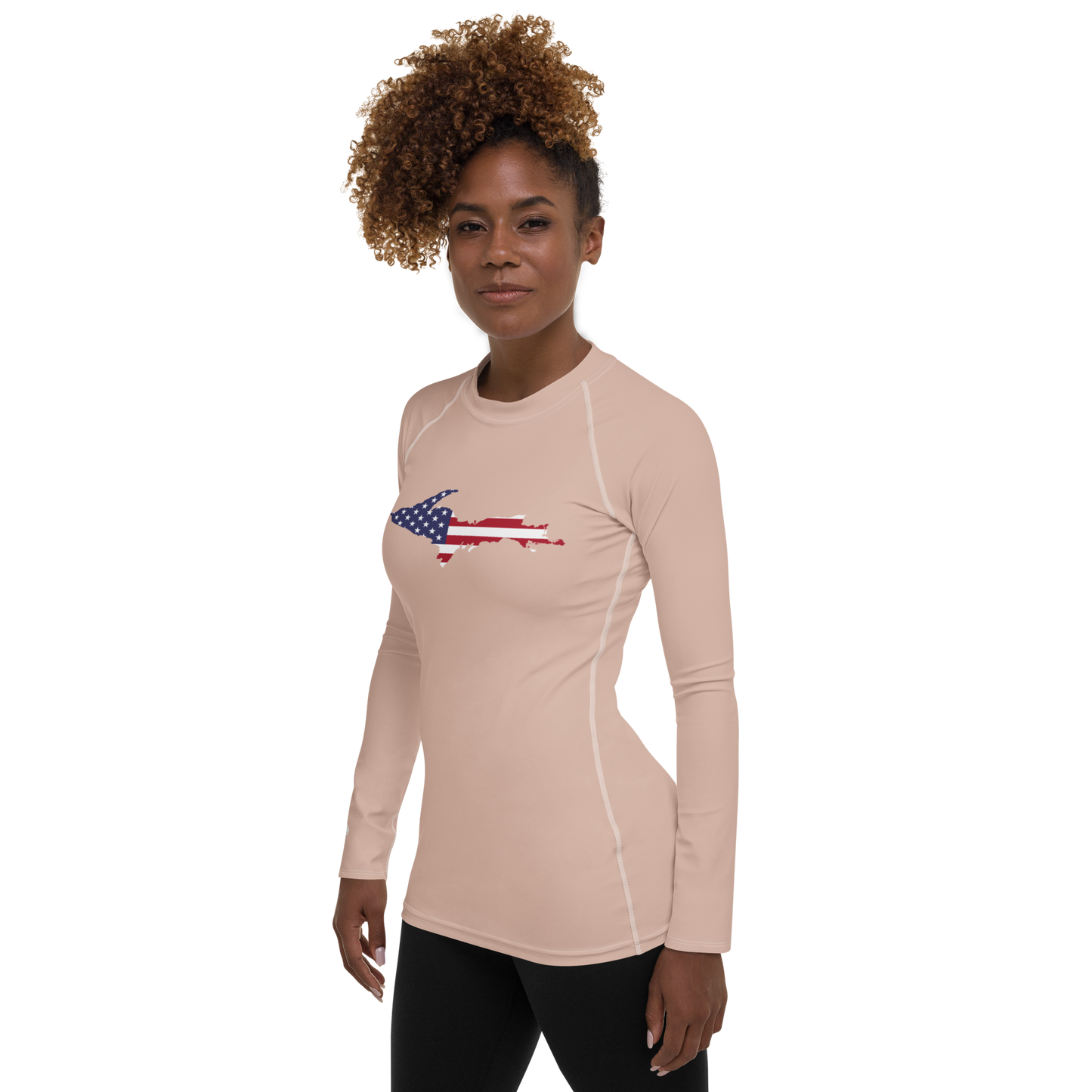 Michigan Upper Peninsula Rash Guard (w/ UP USA Flag) | Women's - Rose Gold