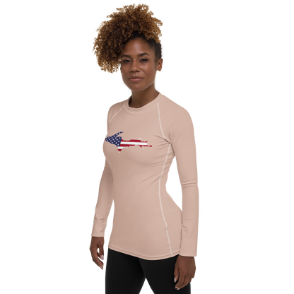 Michigan Upper Peninsula Rash Guard (w/ UP USA Flag) | Women's - Rose Gold