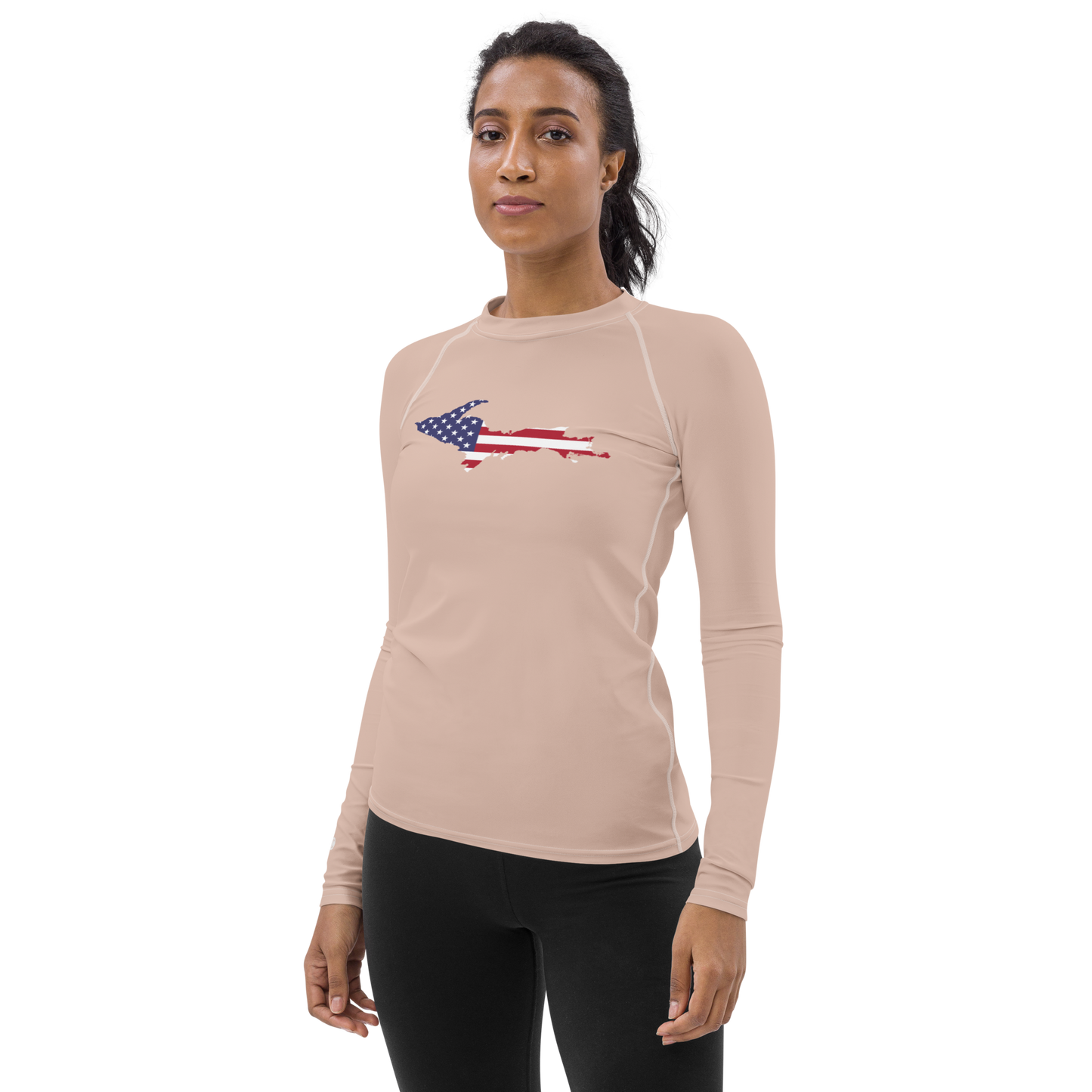 Michigan Upper Peninsula Rash Guard (w/ UP USA Flag) | Women's - Rose Gold