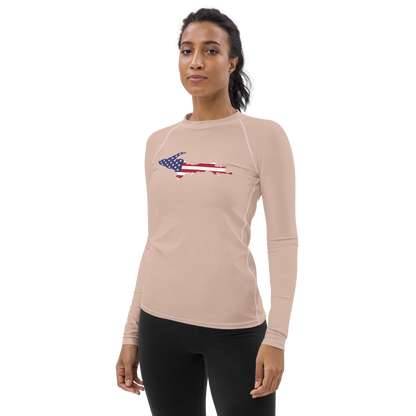 Michigan Upper Peninsula Rash Guard (w/ UP USA Flag) | Women's - Rose Gold